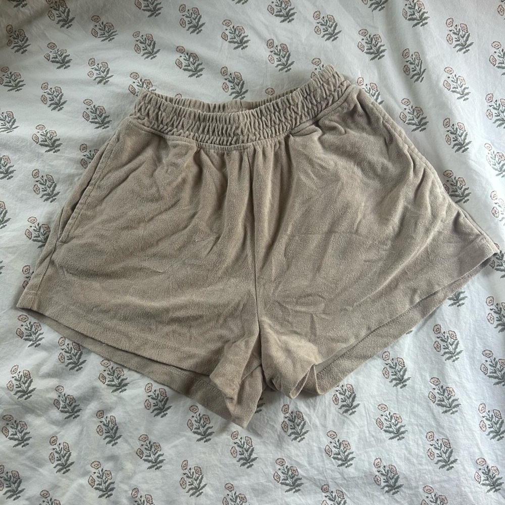 Cotton On Women's High-Rise Tan Terry Cloth Beach Swim Shorts Size 4